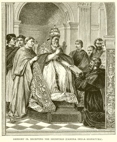 Gregory IX tar emot dekreterna (Camera Della Segnatura) av English School