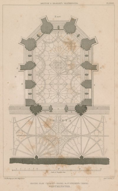 Grundplan för Chantry Chapel, St Stephens Chapel, Westminster Palace av English School