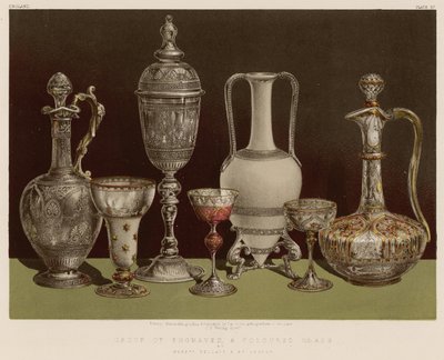 Grupp av graverat och färgat glas av herrarna Pellatt och Co, London av English School