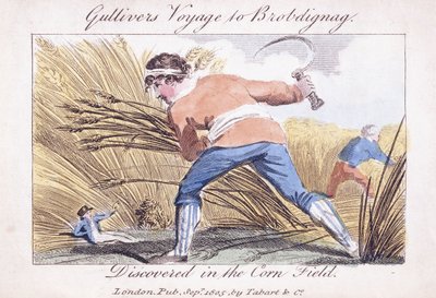 Gullivers resa till Brobdingnag, upptäckt i majsfältet, 1805 av English School