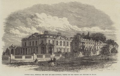 Gunton Hall, Norfolk, Lord Suffields residens, besökt av prinsen och prinsessan av Wales (gravyr) av English School