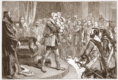 Gustavus Adolphus tar avsked från staterna, illustration från The History of Protestantism av James Aitken Wylie (1808-1890), pub. 1878 av English School