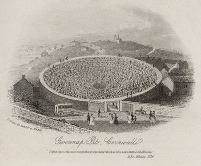 Gwennap Pit, Cornwall, där John Wesley predikade vid ett flertal tillfällen mellan 1762 och 1789 (gravyr) av English School