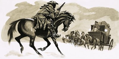 Highwayman på väg att attackera vagn av English School