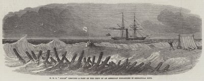 HMS "Alban" räddar en del av besättningen på en amerikansk brigantin i Serranilla Keys (gravyr) av English School
