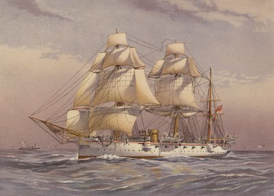 HMS Calliope, kryssare av 3:e klass (färglitografi) av English School