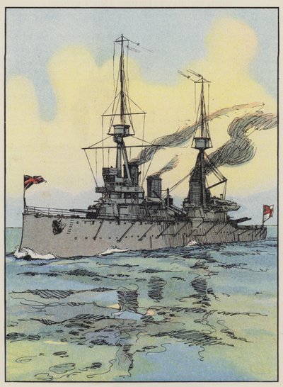 HMS Indomitable (färglitografi) av English School