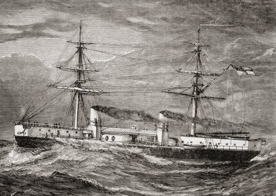HMS Inflexible, Invincible Class Battlecruiser of the British Royal Navy, illustration från 