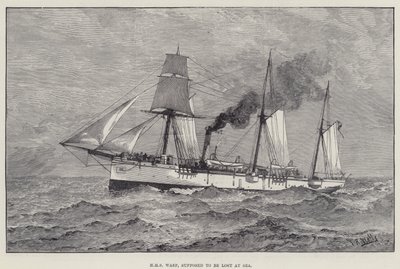 HMS Wasp, som ska försvinna till sjöss (gravyr) av English School