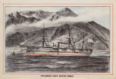HM Indiskt trupptransportfartyg: Ångande förbi Mount Sinai (kolorerad gravyr) av English School