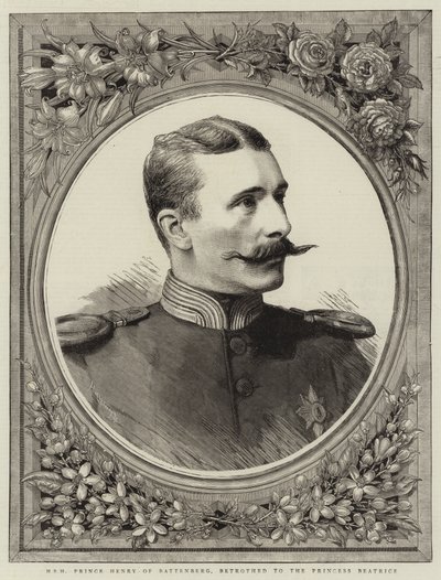 H S H Prins Henrik av Battenberg, förlovad med prinsessan Beatrice (gravyr) av English School