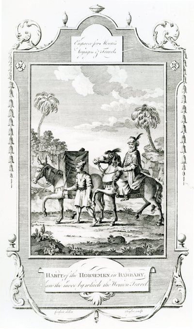 Habit of the Horsemen in Barbary, illustration hämtad från Moores Voyages and Travels, av English School