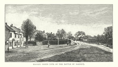 Hadley Green, platsen för slaget vid Barnet (gravyr) av English School