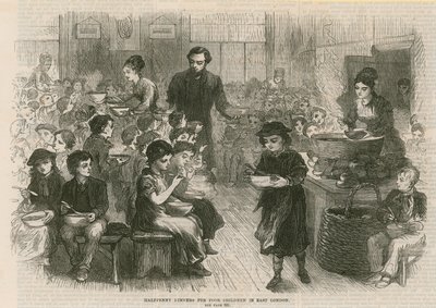 Halvpenny middagar för fattiga barn i östra London av English School