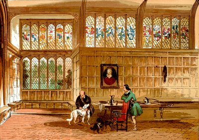 Hall vid Ockwells, Berkshire (kolorerad gravyr) av English School