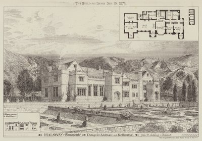 Halsway, Somersetshire, Design för tillägg och restaurering (gravyr) av English School