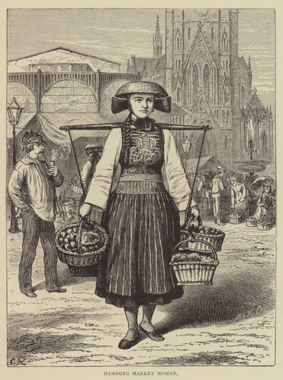 Hamburg Market Woman (gravyr) av English School