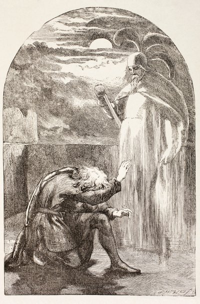 Hamlet ser spöket, sin fars ande, från 