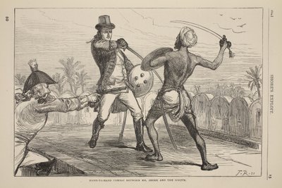 Hand-to-hand-strid mellan Mr. Shore och Goojur, illustration från Cassells Illustrated History of England av English School