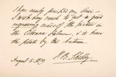 Handskrift och signatur av Percy Bysshe Shelley, 1819 av English School