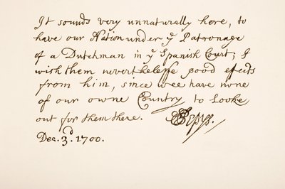 Handstil och signatur av Samuel Pepys, 1700 av English School