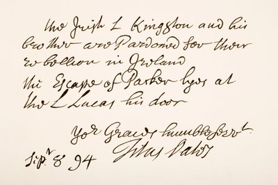 Titus Oates handskrift och signatur, 1694 av English School