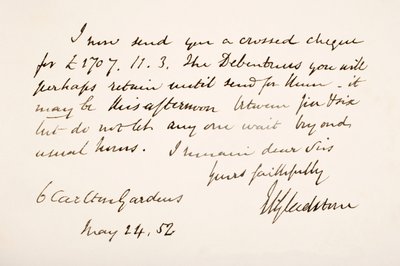 Handskrift och signatur av William Eward Gladstone, 1852 av English School