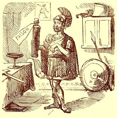 Hannibal gör det vanliga snygga och passande talet Previous to Killing Himself, illustration från The Comic History of Rome av Gilbert Abbott a Beckett, publicerad ca 1850 (digitalt förbättrad bild) av English School