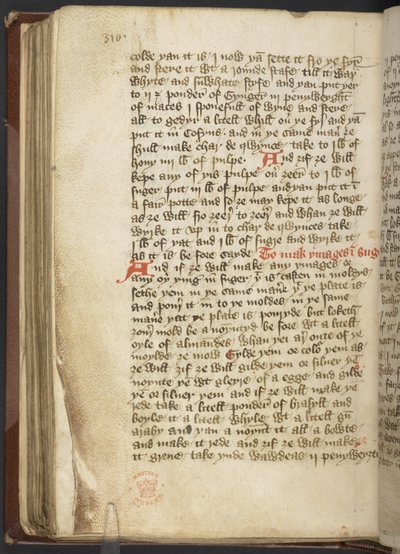 Harley MS 2378 Medicinska och kulinariska recept, ca 1395 (bläck på veläng) av English School
