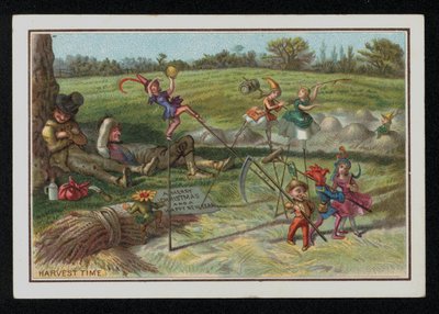 Skördetid, julhälsningskort. (chromolitho) av English School