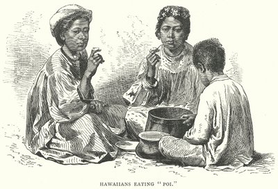 Hawaiianer som äter "Poi" (gravyr) av English School