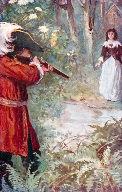 "Han tryckte på avtryckaren" (färglitografi) av English School