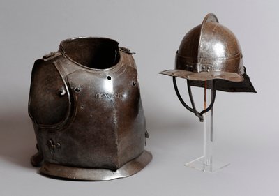 Hjälm, bröstskydd och ryggplatta, mitten av 1600-talet (metall) av English School