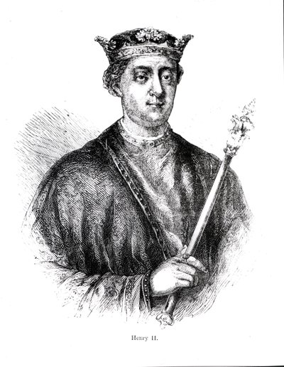 Henrik II (1133-89) (gravyr) (bundw foto) av English School