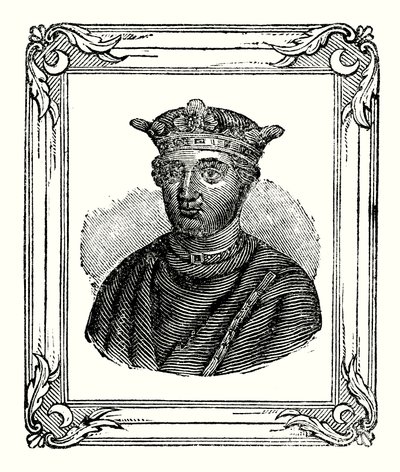 Henrik II föddes år 1131, kröntes år 1154 och dog år 1189 (gravyr) av English School
