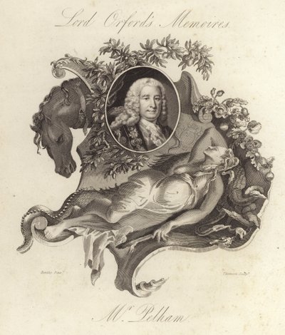 Henry Pelham, brittisk whigpolitiker och premiärminister (gravyr) av English School