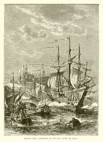 Henrik VIII landar i Calais den 30 juni 1513 av English School