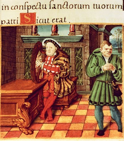 Henry VIII spelar en harpa med sin dåre Will Somers, från King