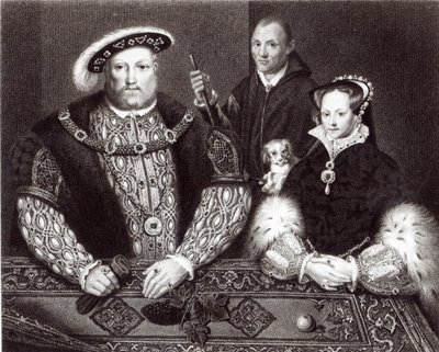 Henry VIII, hans dotter Queen Mary och Will Somers, efter en oljemålning från 1500-talet, målad postumt, 1821 av English School