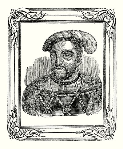 Henrik VIII föddes 1490, kröntes 1509 och dog 1547 (gravyr) av English School