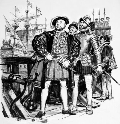 Henrik VIII som byggde upp Englands flotta från endast sju till åttiofem fartyg. av English School