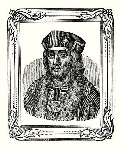 Henrik VII föddes 1457, kröntes 1485 och dog 1509 (gravyr) av English School