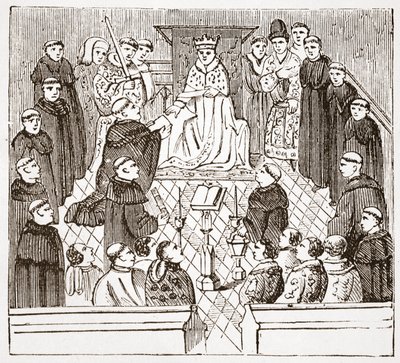 Henry V och hans parlament (från Harleian MMS på British Museum), illustration från The History of Protestantism av James Aitken Wylie (1808-1890), pub. 1878 av English School