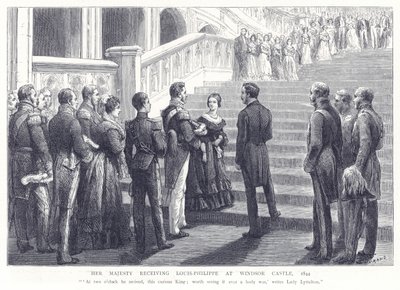 Hennes Majestät tar emot Louis-Philippe på Windsor Castle, 1844 av English School
