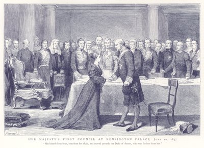 Hennes Majestäts första råd i Kensington Palace den 20 juni 1837 av English School