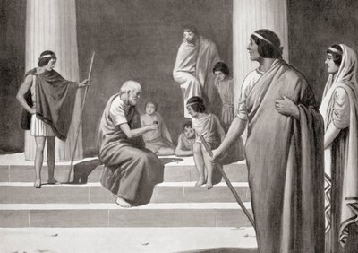 Heraclitus spelar på tärning med pojkar för att visa sitt förakt för de vanliga yrkena av män, från Hutchinson