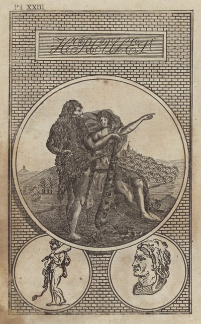 Hercules, antik romersk hjälte och gud (gravyr) av English School