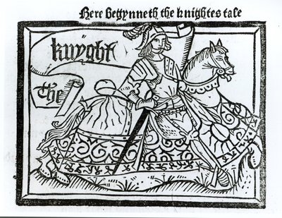 Here Begynneth the Knightes Tale, illustration från The Canterbury Tales av Geoffrey Chaucer (c.1345-1400) tryckt av William Caxton (c.1422-91) 1434 av English School