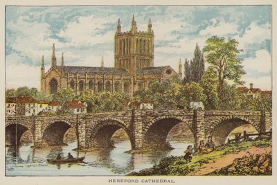 Hereford Cathedral (färgad gravyr) av English School