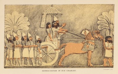 Herodotos: Sennacherib i sin vagn (färglitografi) av English School